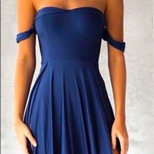 Elegant navy blue Prom Off shoulder dress split